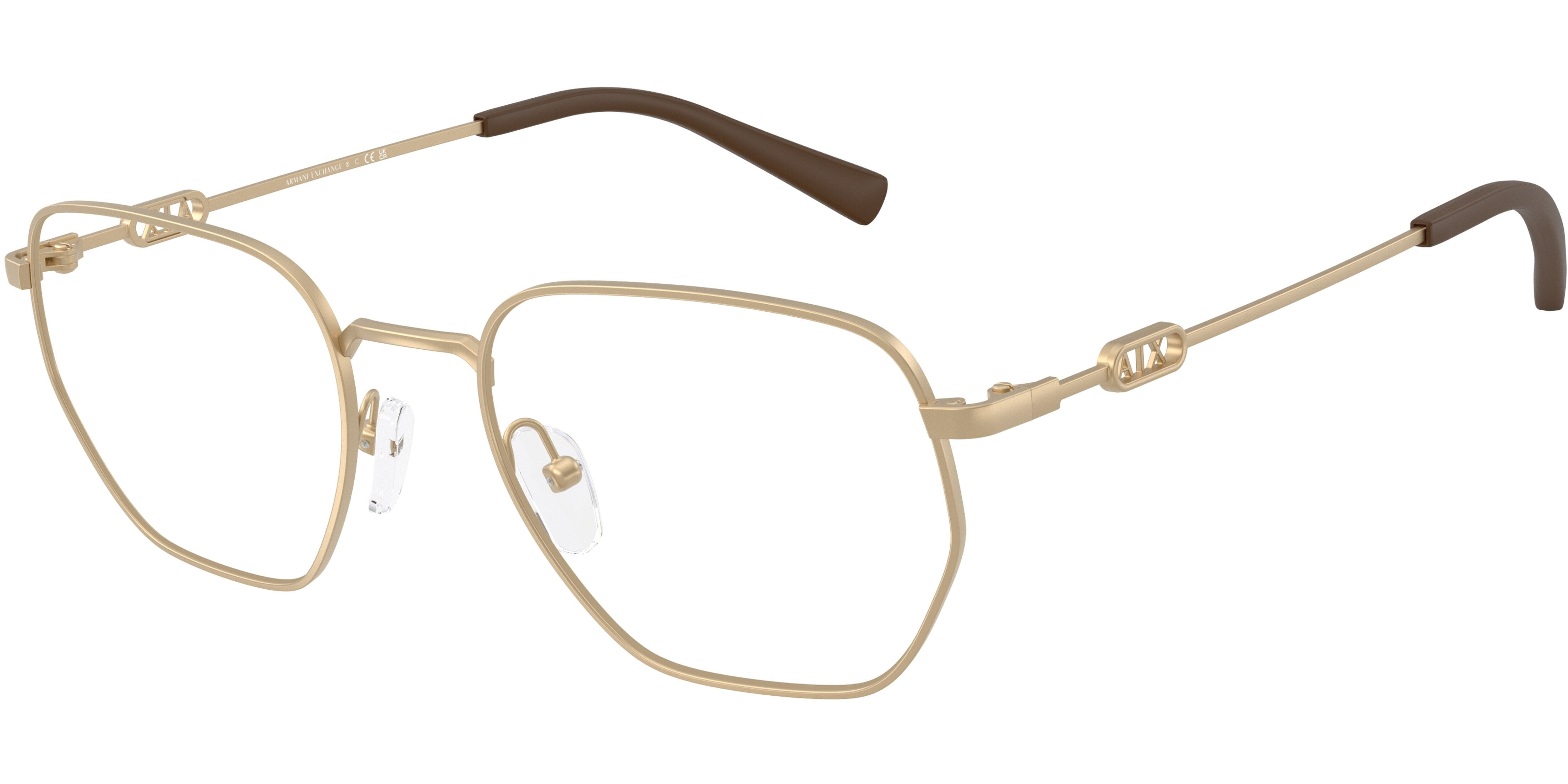 Dioptrické brýle Armani Exchange model 1074, barva obruby zlatá mat, stranice zlatá mat, kód barevné varianty 6121. 