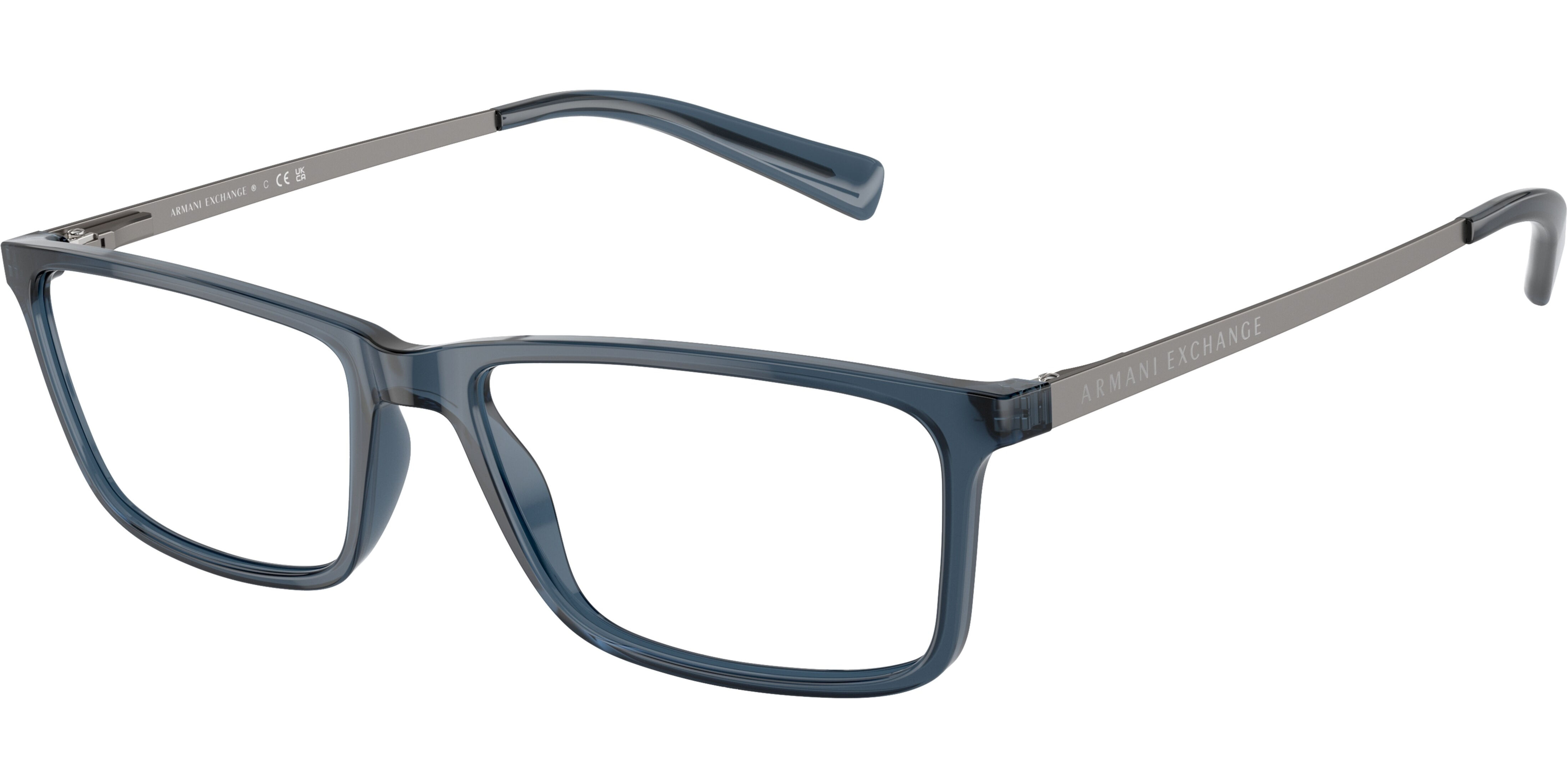 Dioptrické brýle Armani Exchange model 3027, barva obruby modrá lesk, stranice šedá mat, kód barevné varianty 8238. 