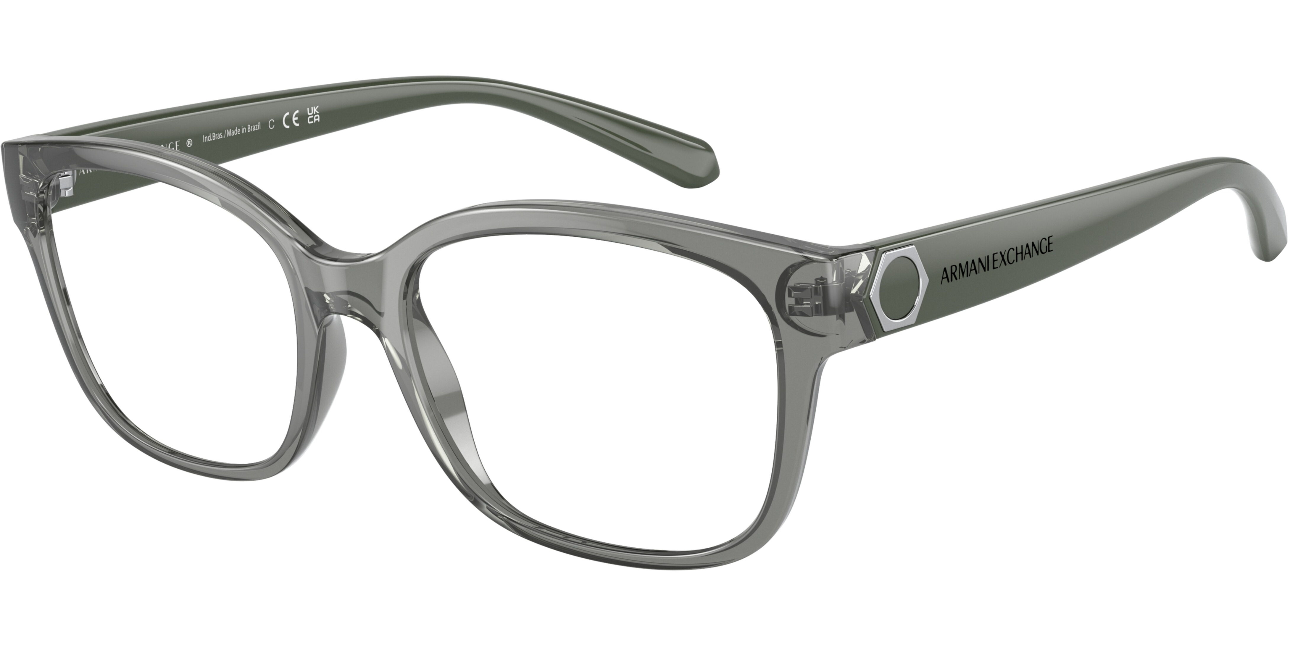 Dioptrické brýle Armani Exchange model 3098, barva obruby zelen čirá lesk, stranice zelená lesk, kód barevné varianty 8242. 