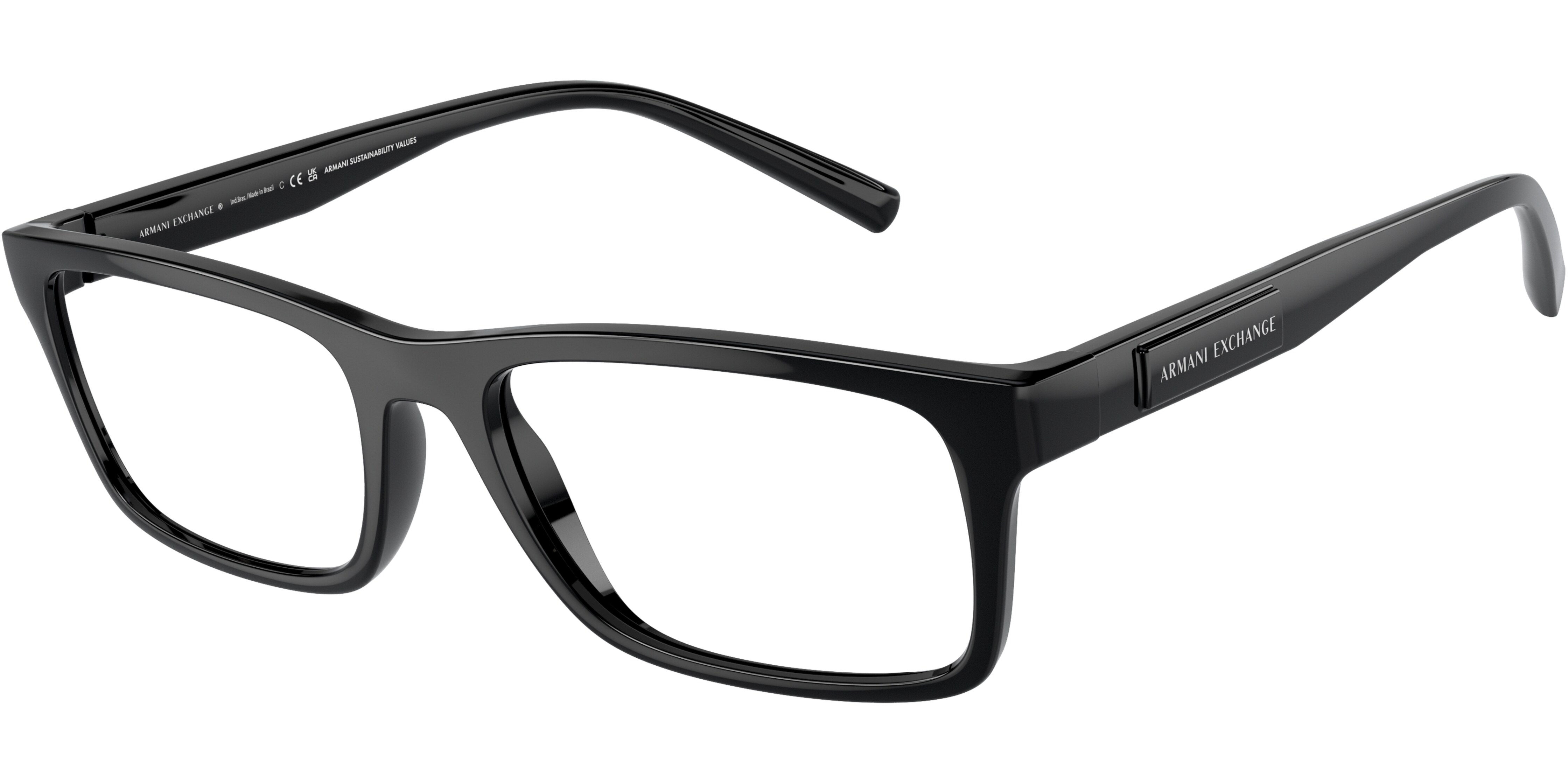 Dioptrické brýle Armani Exchange model 3115, barva obruby černá lesk, stranice černá lesk, kód barevné varianty 8158. 