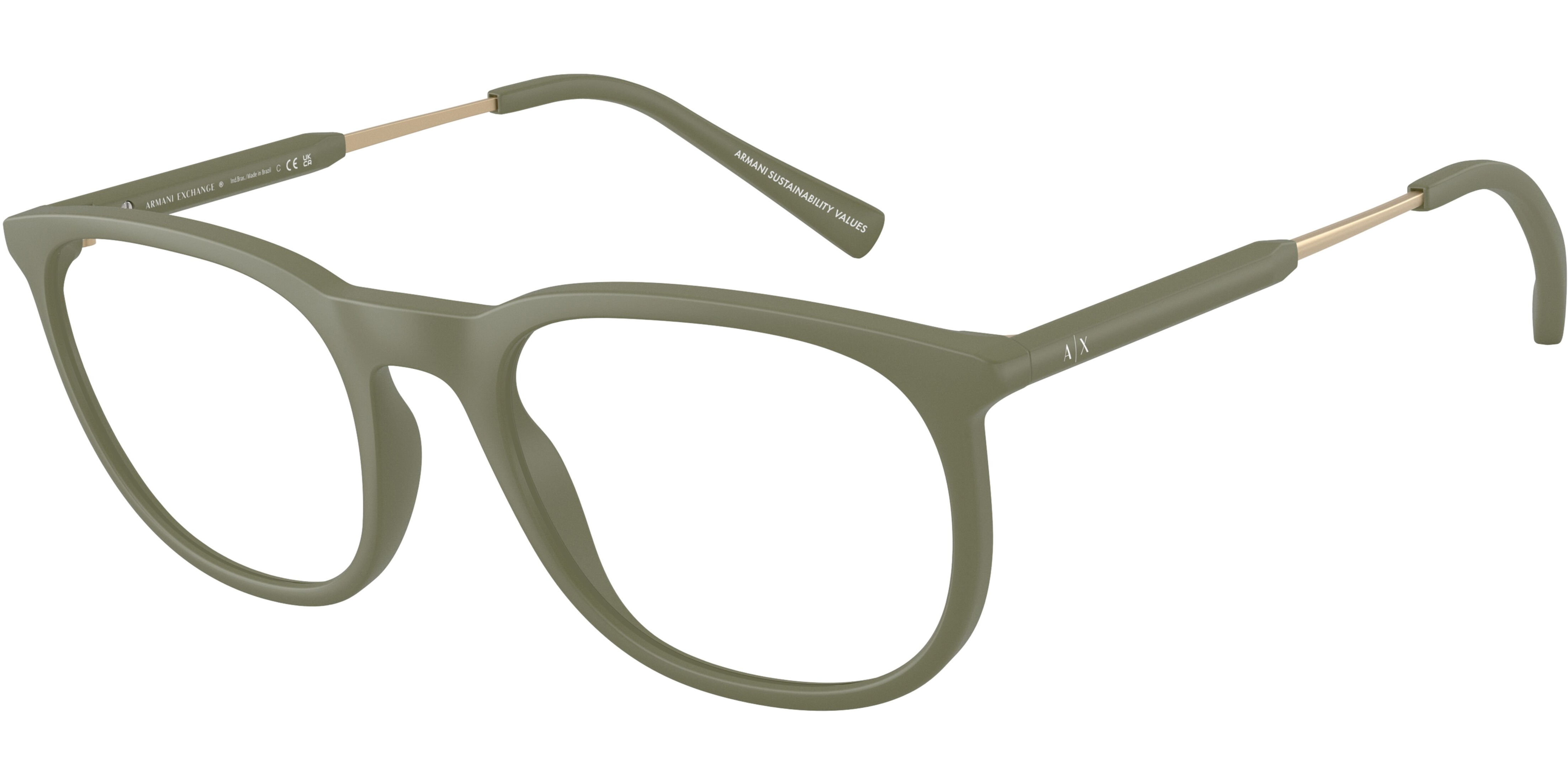 Dioptrické brýle Armani Exchange model 3127, barva obruby zelená mat, stranice zelená mat, kód barevné varianty 8381. 