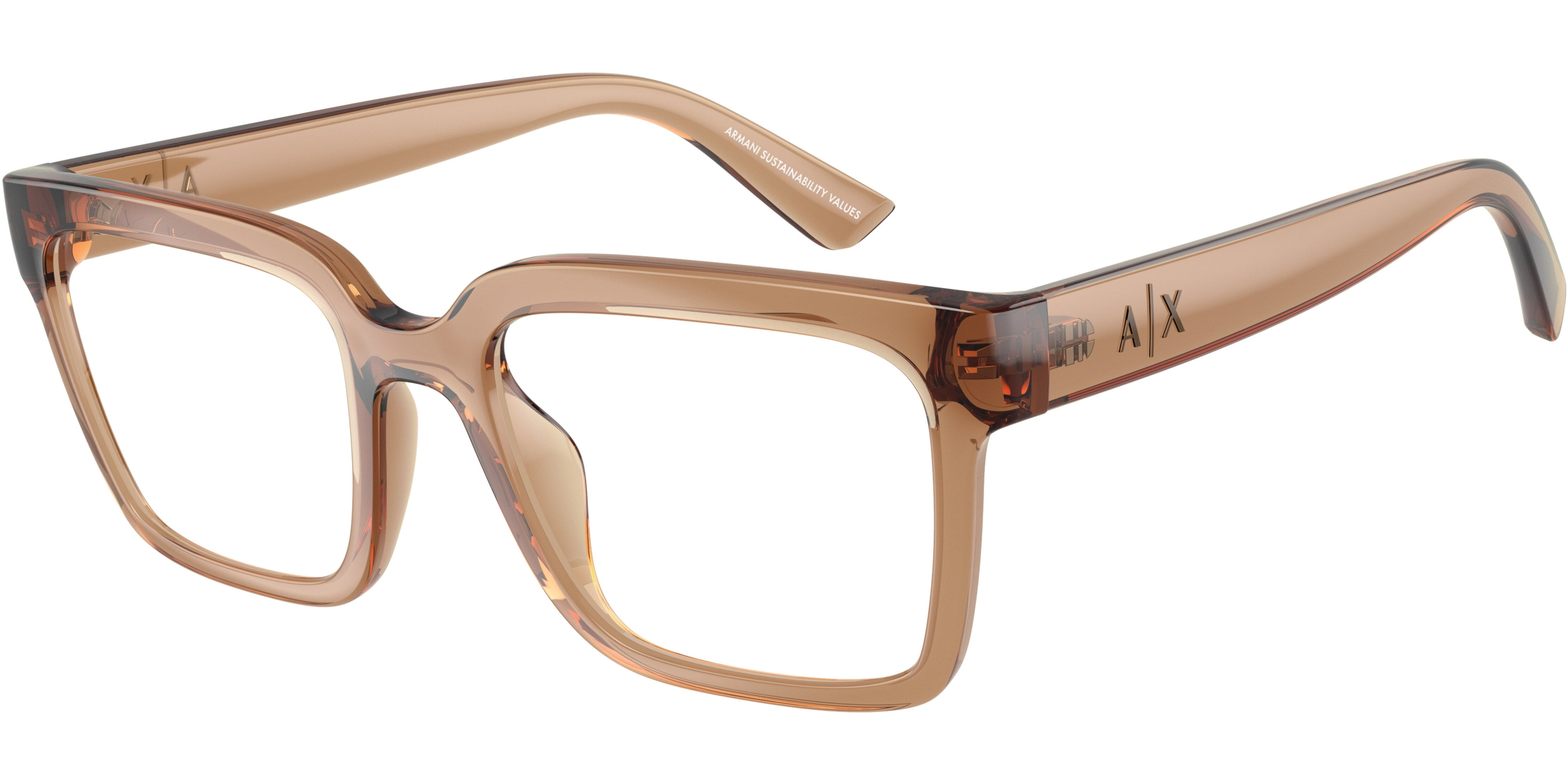 Dioptrické brýle Armani Exchange model 3133U, barva obruby hnědá lesk, stranice hnědá lesk, kód barevné varianty 8396. 