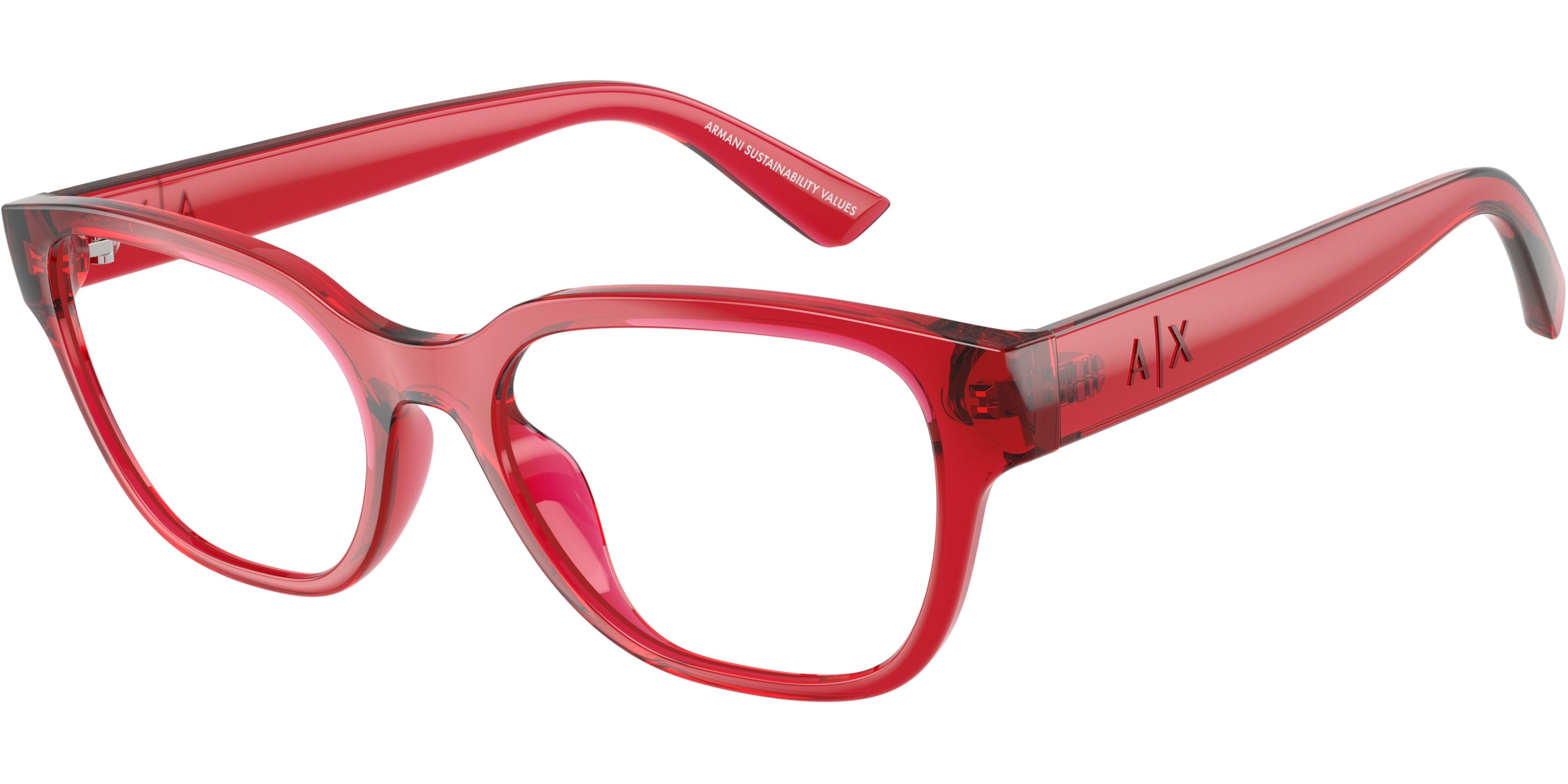 Dioptrické brýle Armani Exchange model 3134U, barva obruby červená lesk, stranice červená lesk, kód barevné varianty 8393. 