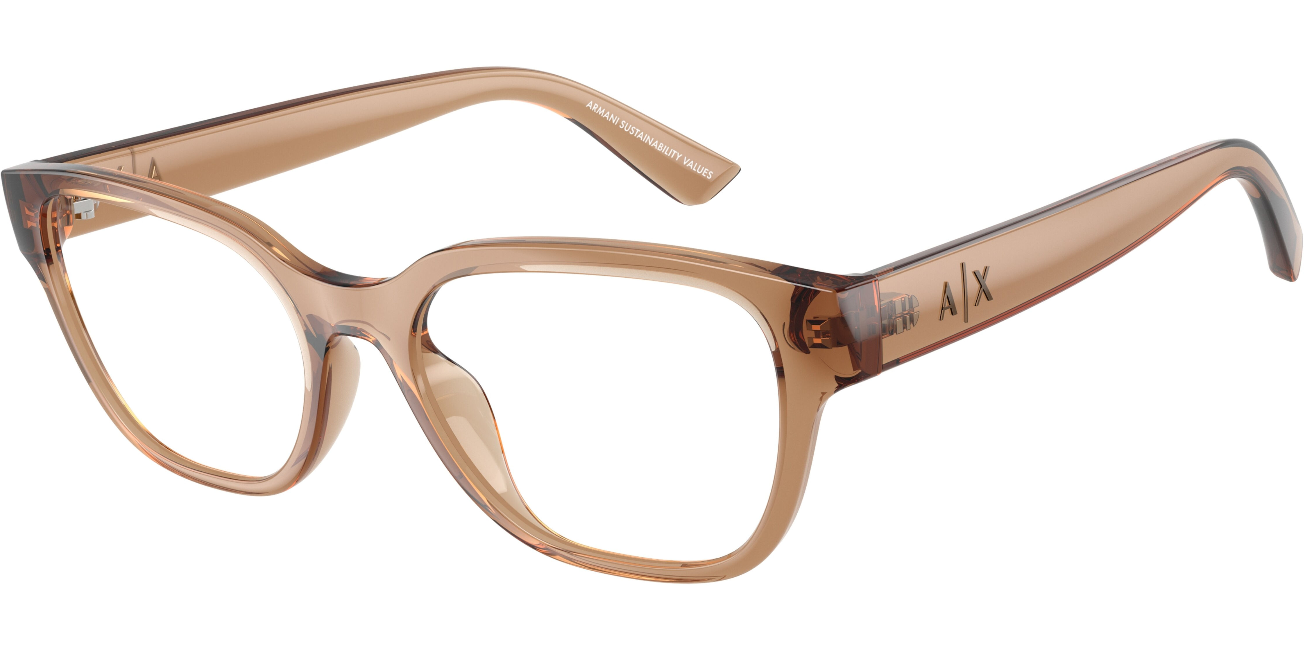 Dioptrické brýle Armani Exchange model 3134U, barva obruby hnědí lesk, stranice hnědá lesk, kód barevné varianty 8396. 