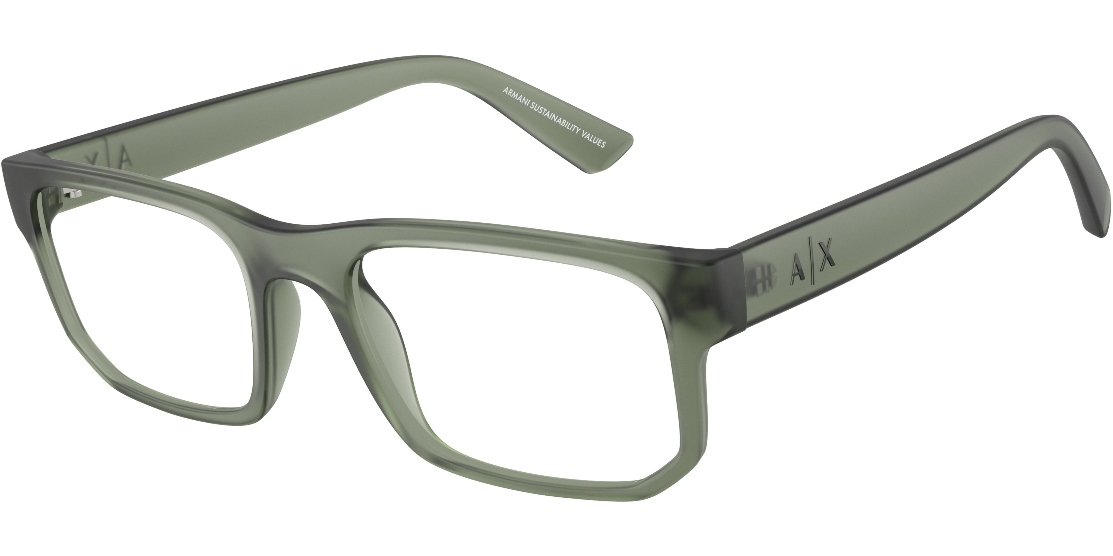 Dioptrické brýle Armani Exchange model 3135, barva obruby zelená mat, stranice zelená mat, kód barevné varianty 8362. 