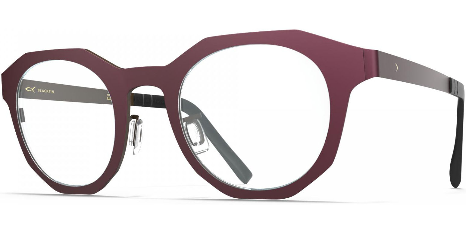 Dioptrické brýle Blackfin model 1079, barva obruby vínová mat, stranice vínová mat, kód barevné varianty 1858. 
