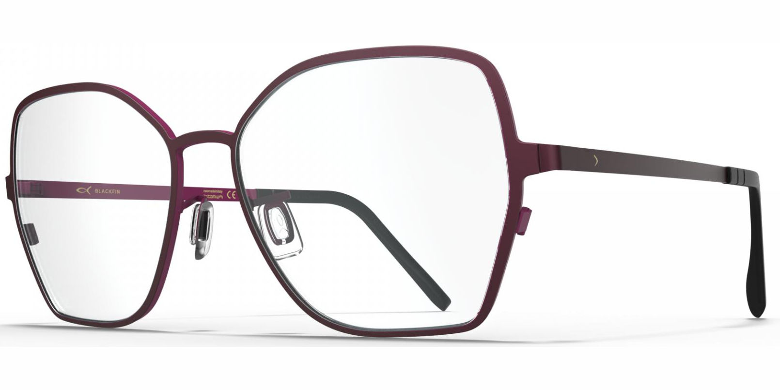 Dioptrické brýle Blackfin model 1082, barva obruby fialová růžová mat, stranice fialová růžová mat, kód barevné varianty 1827. 