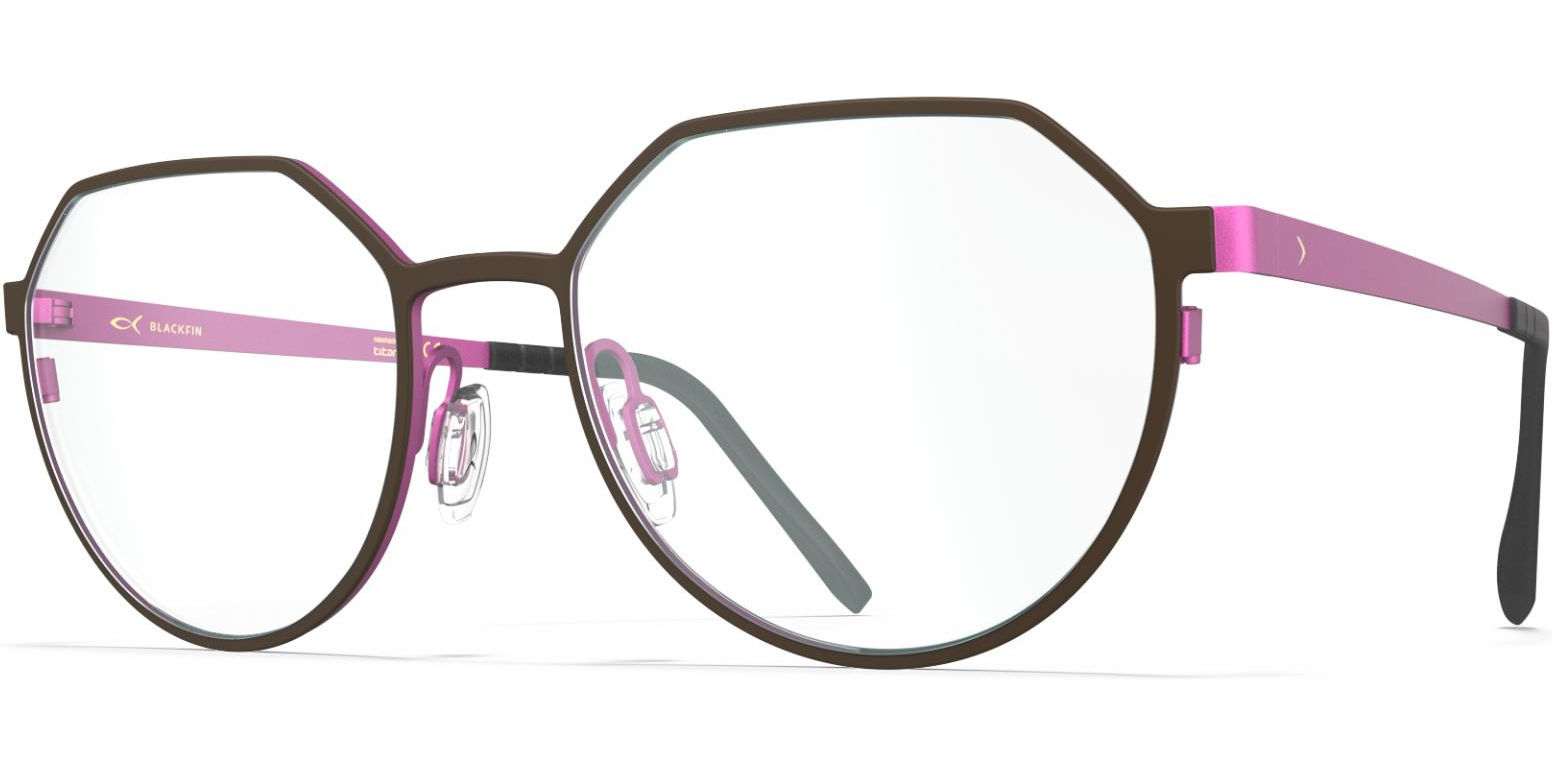 Dioptrické brýle Blackfin model 967, barva obruby hnědá růžová mat, stranice růžová mat, kód barevné varianty 1298. 
