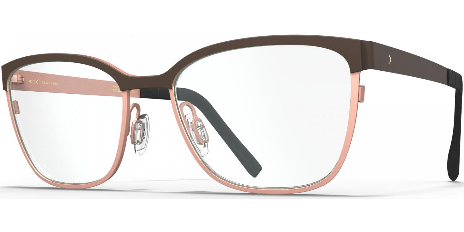 Dioptrické brýle Blackfin model 986, barva obruby hnědá růžová mat, stranice hnědá růžová mat, kód barevné varianty 1402. 