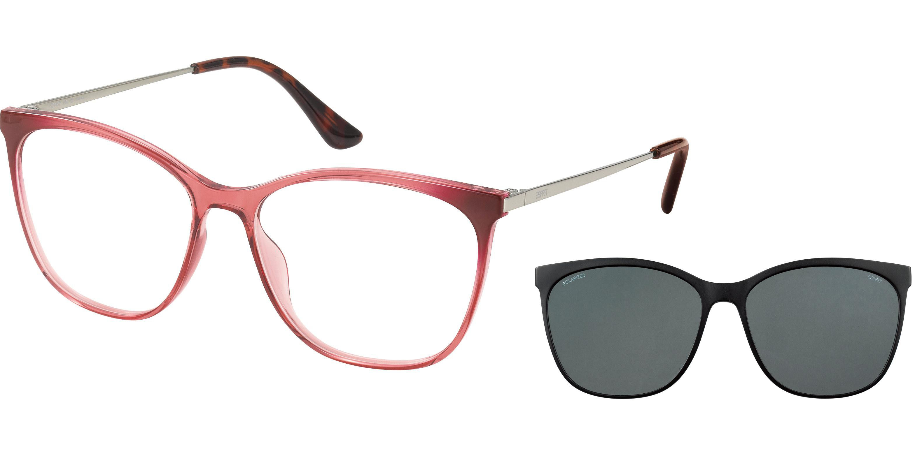 Dioptrické brýle Esprit model 17145, barva obruby růžová lesk, stranice stříbrná lesk, kód barevné varianty 515. 