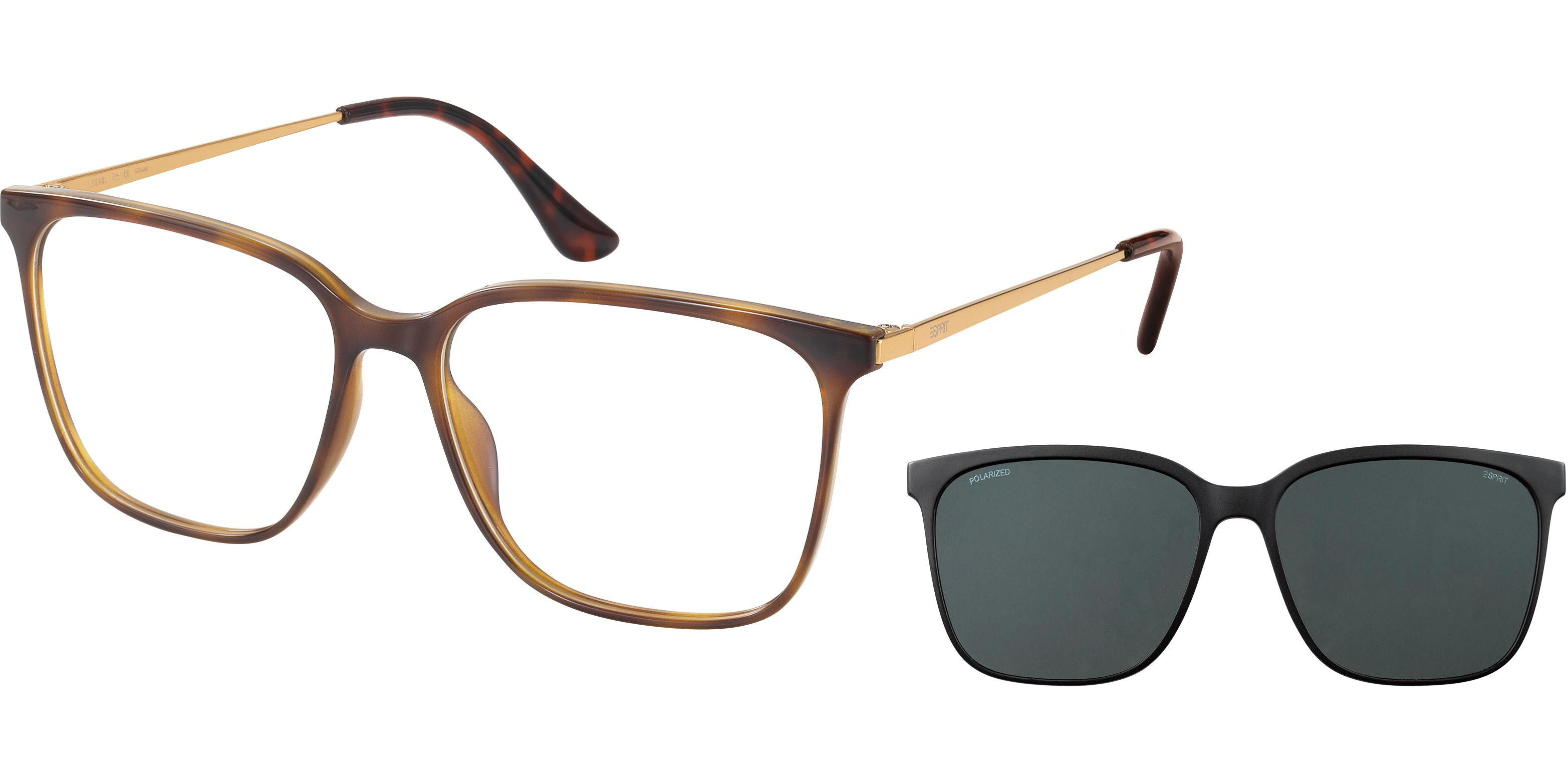 Dioptrické brýle Esprit model 17146, barva obruby hnědá lesk, stranice zlatá lesk, kód barevné varianty 545. 