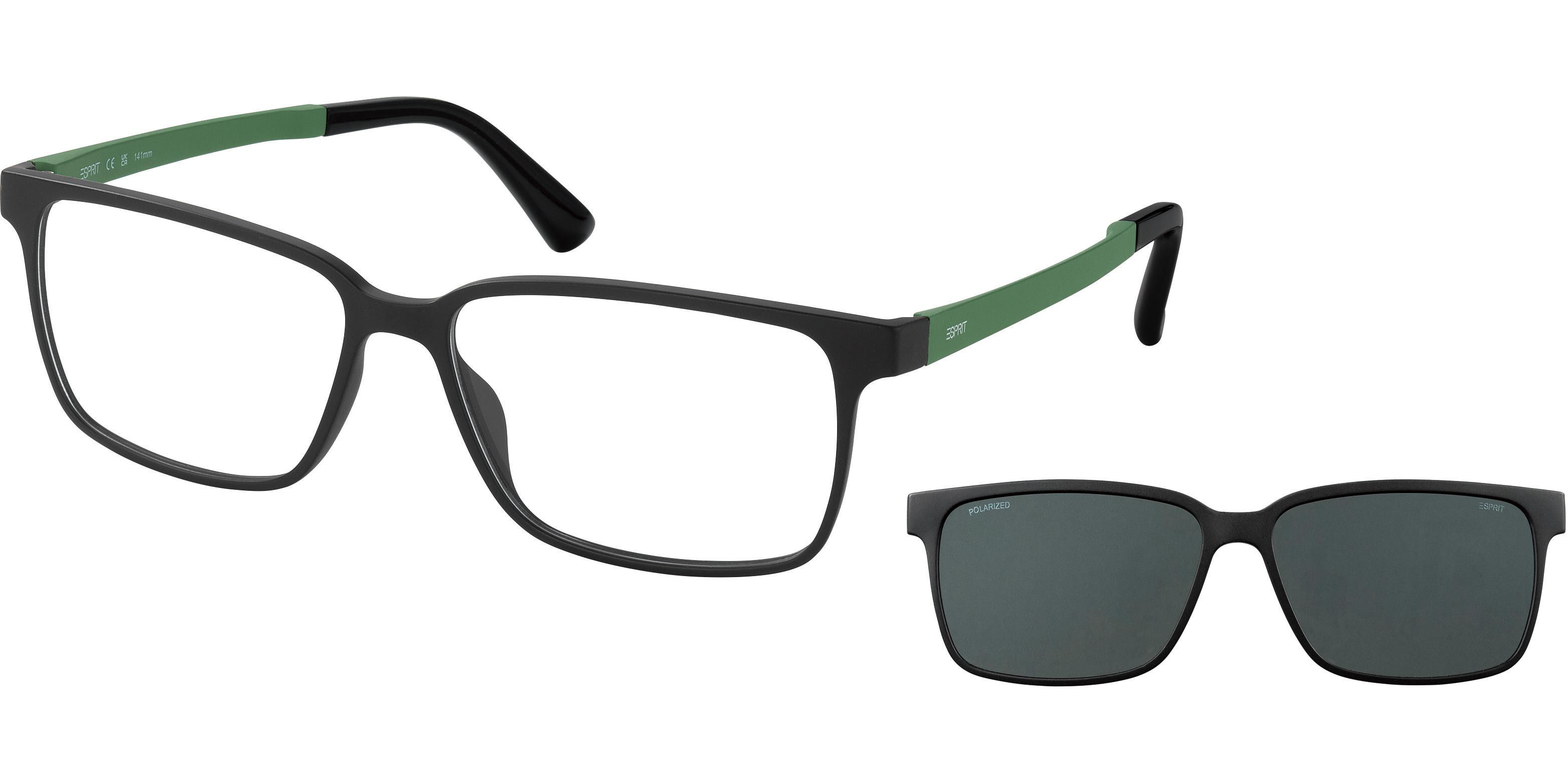 Dioptrické brýle Esprit model 17147, barva obruby černá mat, stranice zelená mat, kód barevné varianty 538. 