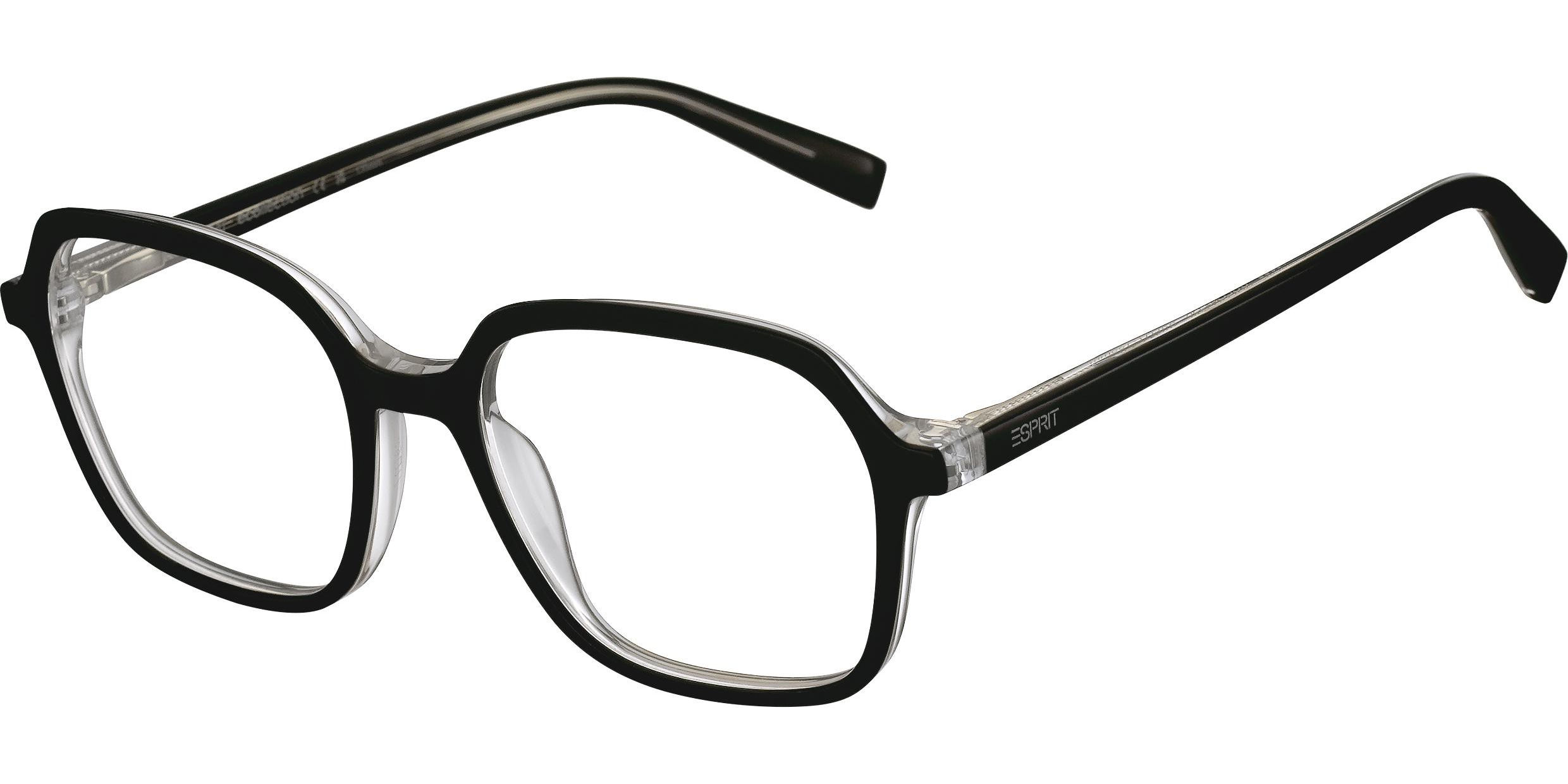 Dioptrické brýle Esprit model 33535, barva obruby černá čirá lesk, stranice černá čirá lesk, kód barevné varianty 538. 