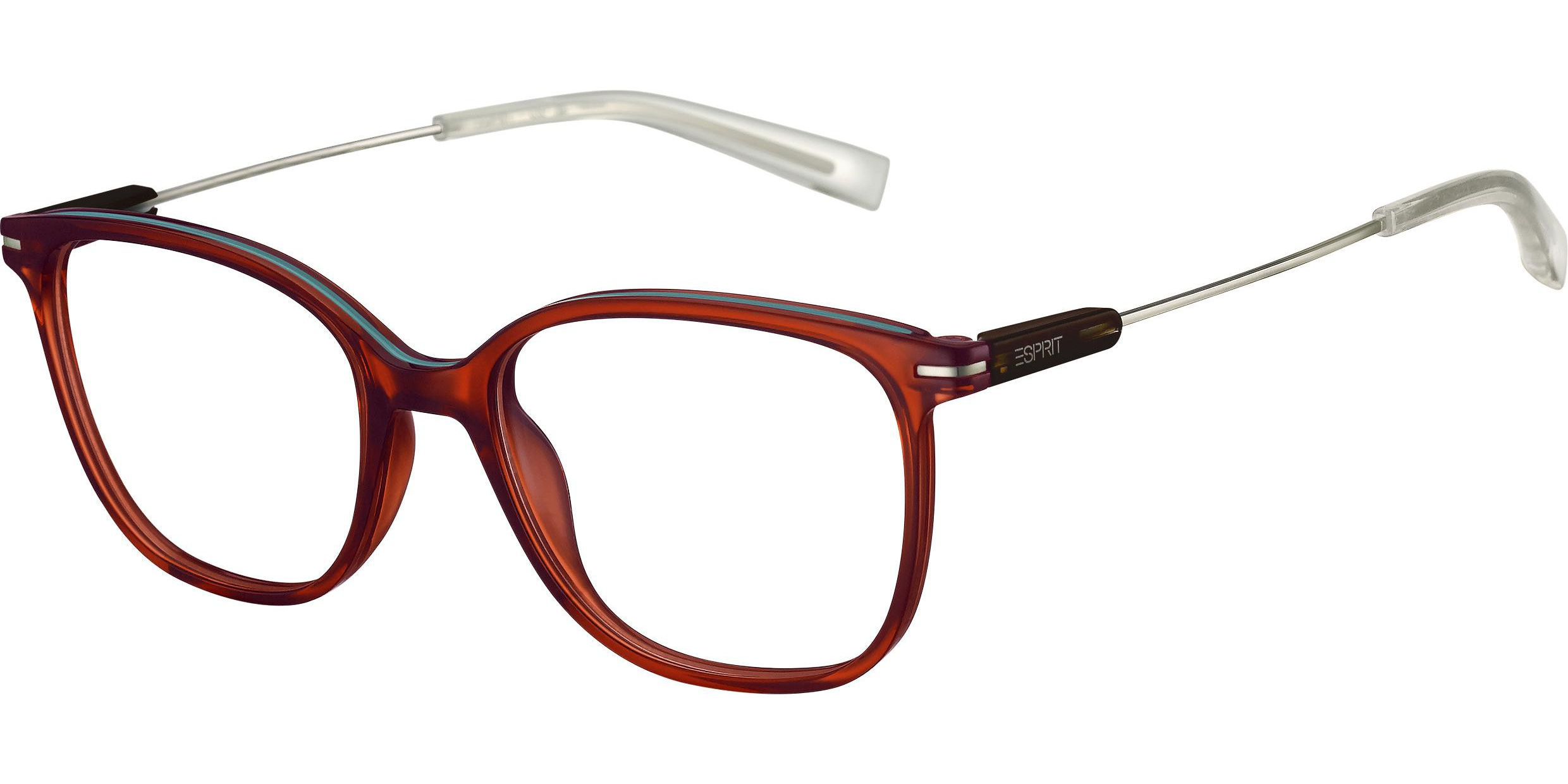 Dioptrické brýle Esprit model 33537, barva obruby vínová modrá lesk, stranice stříbrná mat, kód barevné varianty 531. 