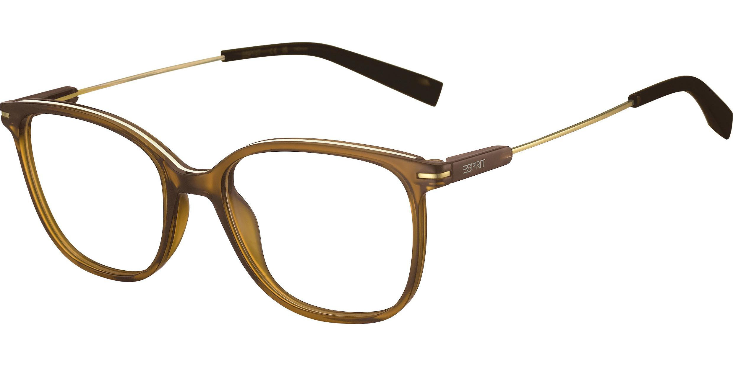 Dioptrické brýle Esprit model 33537, barva obruby hnědá bílá lesk, stranice zlatá mat, kód barevné varianty 535. 