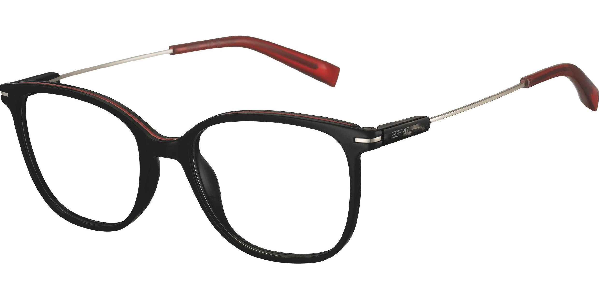 Dioptrické brýle Esprit model 33537, barva obruby černá červená lesk, stranice šedá mat, kód barevné varianty 538. 