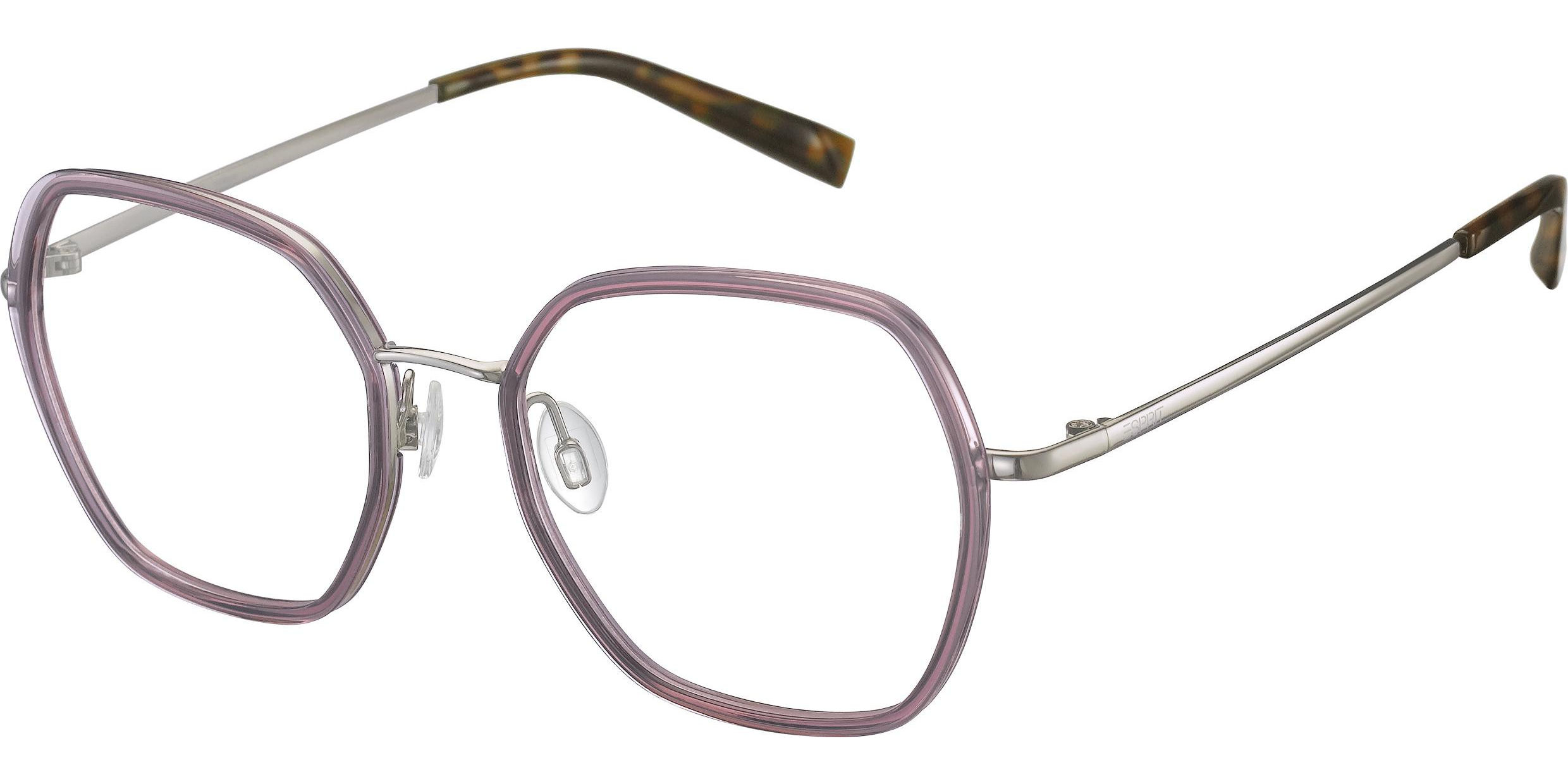 Dioptrické brýle Esprit model 33544, barva obruby fialová stříbrná lesk, stranice stříbrná lesk, kód barevné varianty 533. 