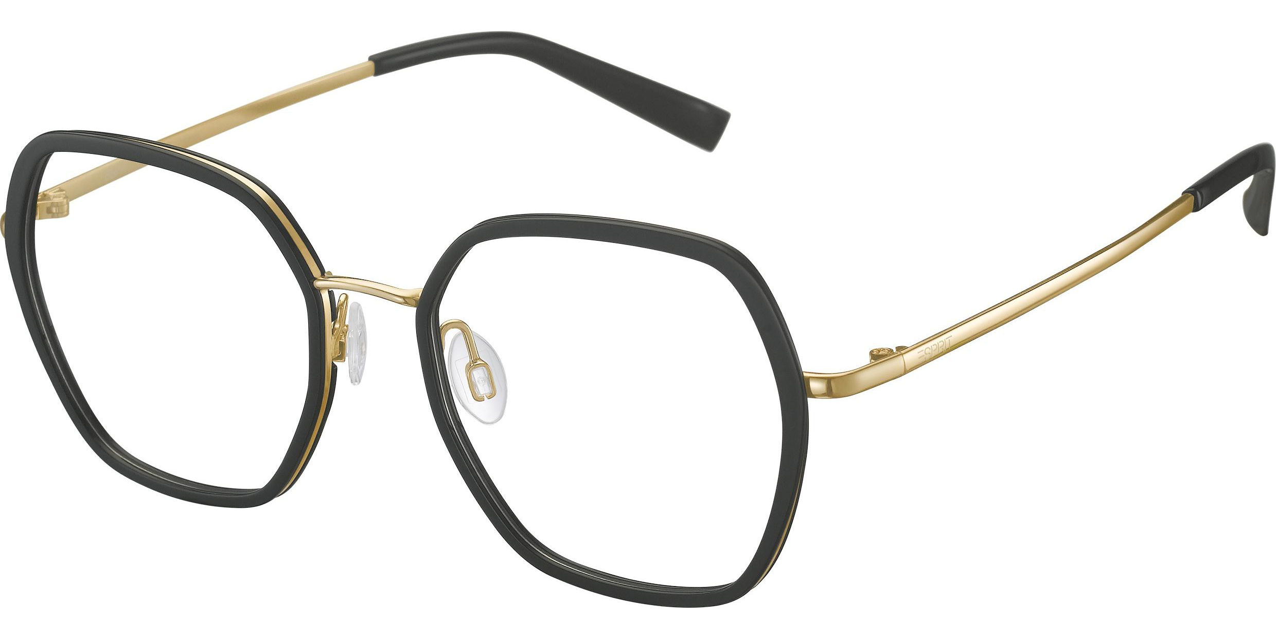Dioptrické brýle Esprit model 33544, barva obruby černá zlatá lesk, stranice zlatá lesk, kód barevné varianty 538. 