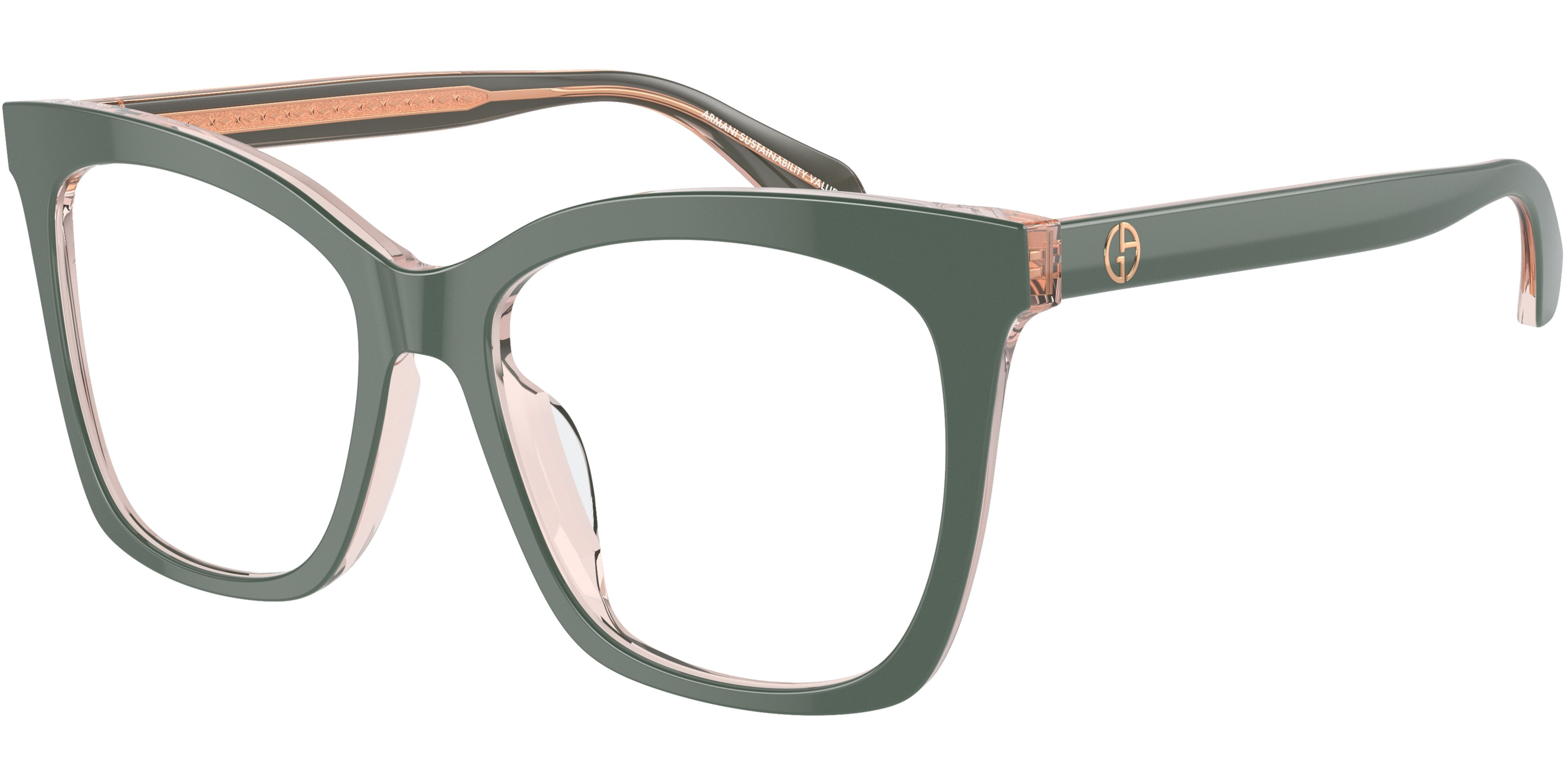 Dioptrické brýle Giorgio Armani model 7254U, barva obruby zelená růžová lesk, stranice zelená růžová lesk, kód barevné varianty 6076. 