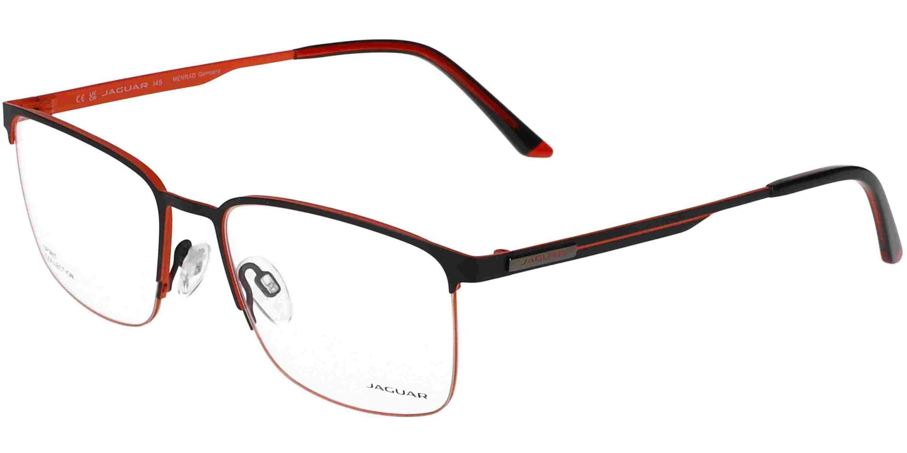 Dioptrické brýle Jaguar model 33636, barva obruby černá červená mat, stranice černá červená mat, kód barevné varianty 6100. 