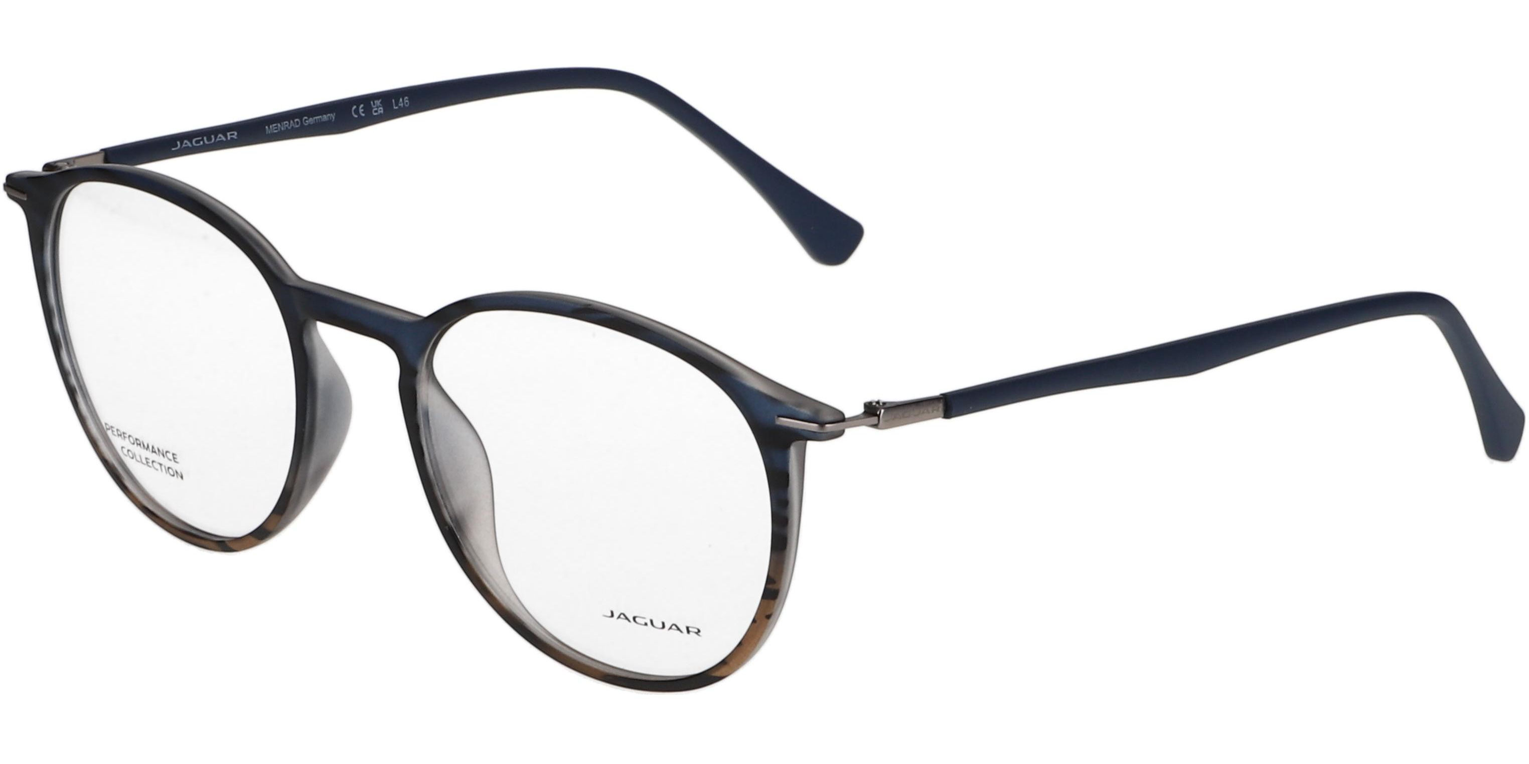 Dioptrické brýle Jaguar model 36808, barva obruby modrá hnědá mat, stranice šedá mat, kód barevné varianty 3102. 