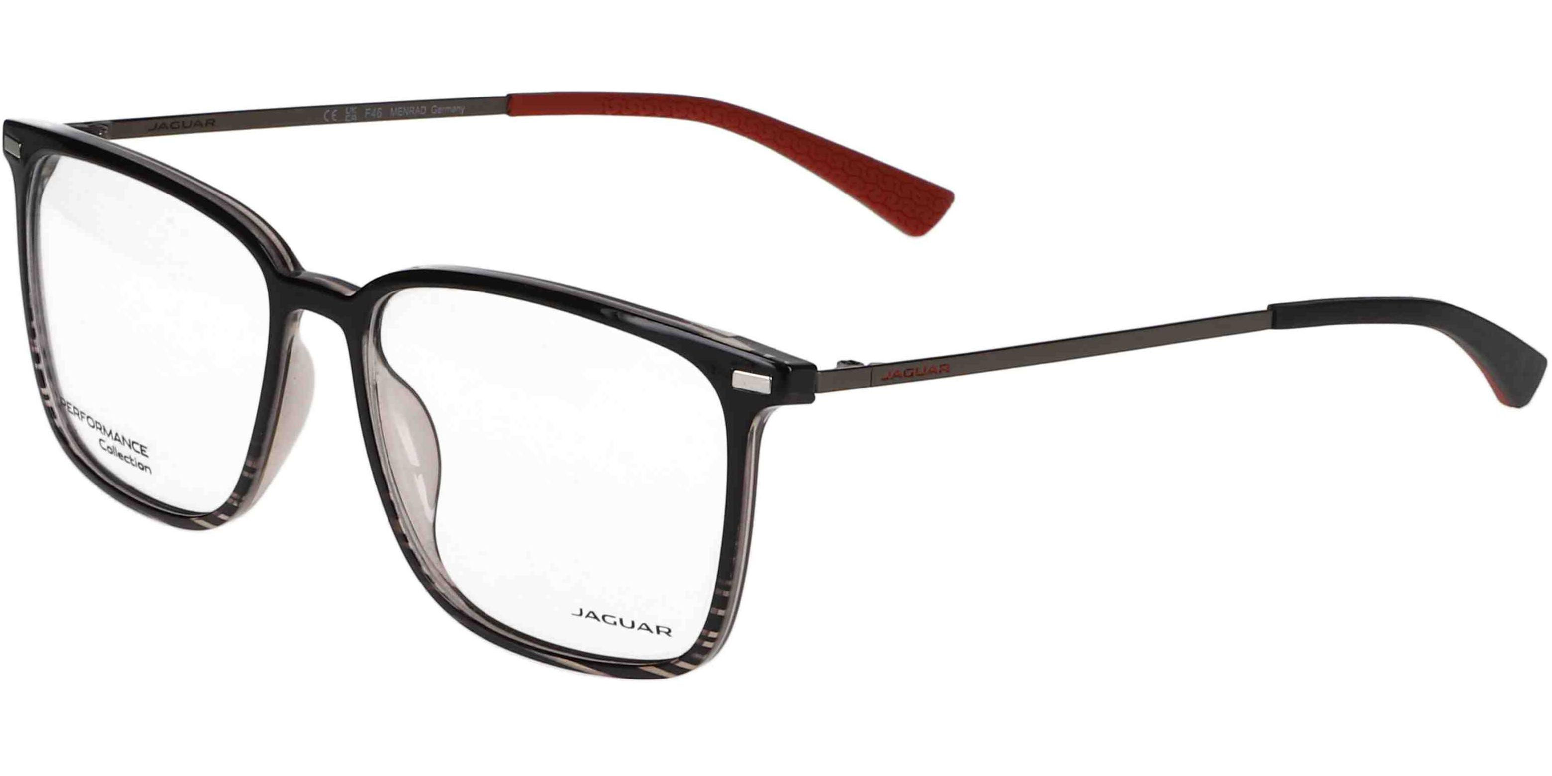 Dioptrické brýle Jaguar model 36834, barva obruby šedá mat, stranice šedá červená mat, kód barevné varianty 6100. 