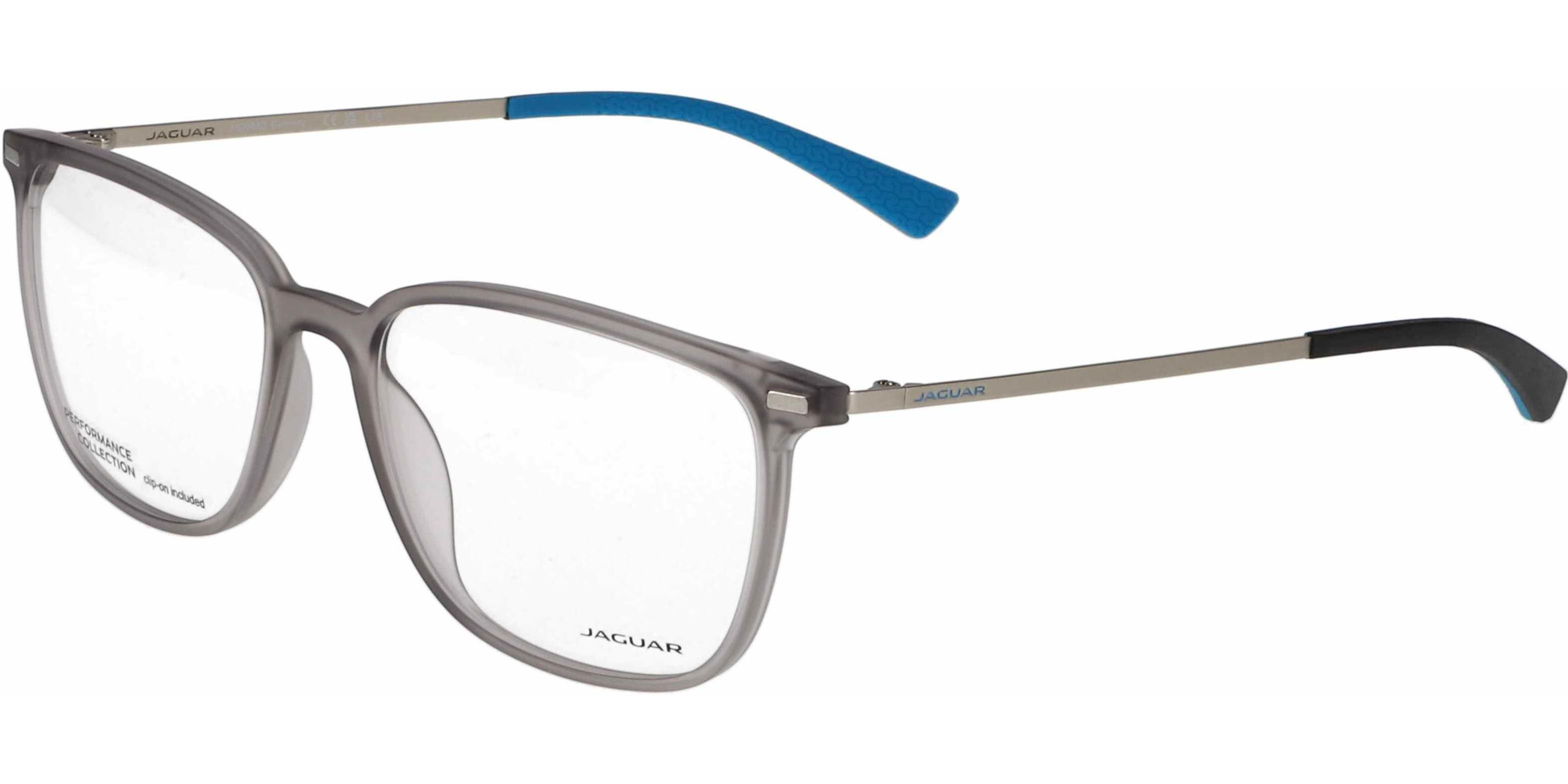 Dioptrické brýle Jaguar model 36834, barva obruby šedá mat, stranice šedá modrá mat, kód barevné varianty 6501. 