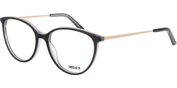 Dioptrické brýle MEXX model 2533, barva obruby černá čirá lesk, stranice zlatá lesk, kód barevné varianty 100. 