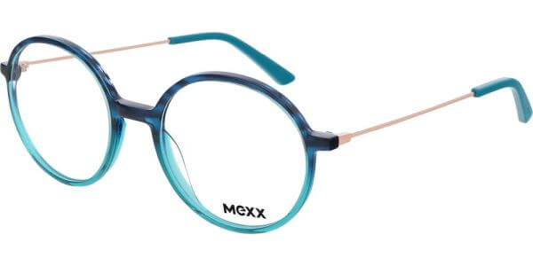 Dioptrické brýle MEXX model 2542, barva obruby tyrkysová modrá lesk, stranice bronzová lesk, kód barevné varianty 600. 