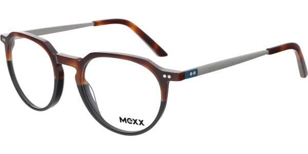 Dioptrické brýle MEXX model 2566, barva obruby hnědá černá lesk, stranice šedá modrá mat, kód barevné varianty 200. 