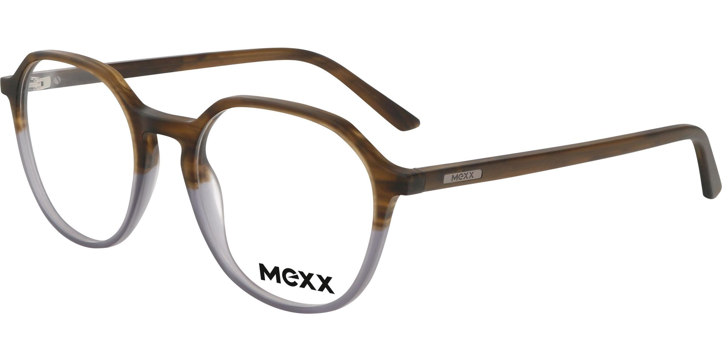 Dioptrické brýle MEXX model 2600, barva obruby hnědá šedá mat, stranice hnědá mat, kód barevné varianty 200. 