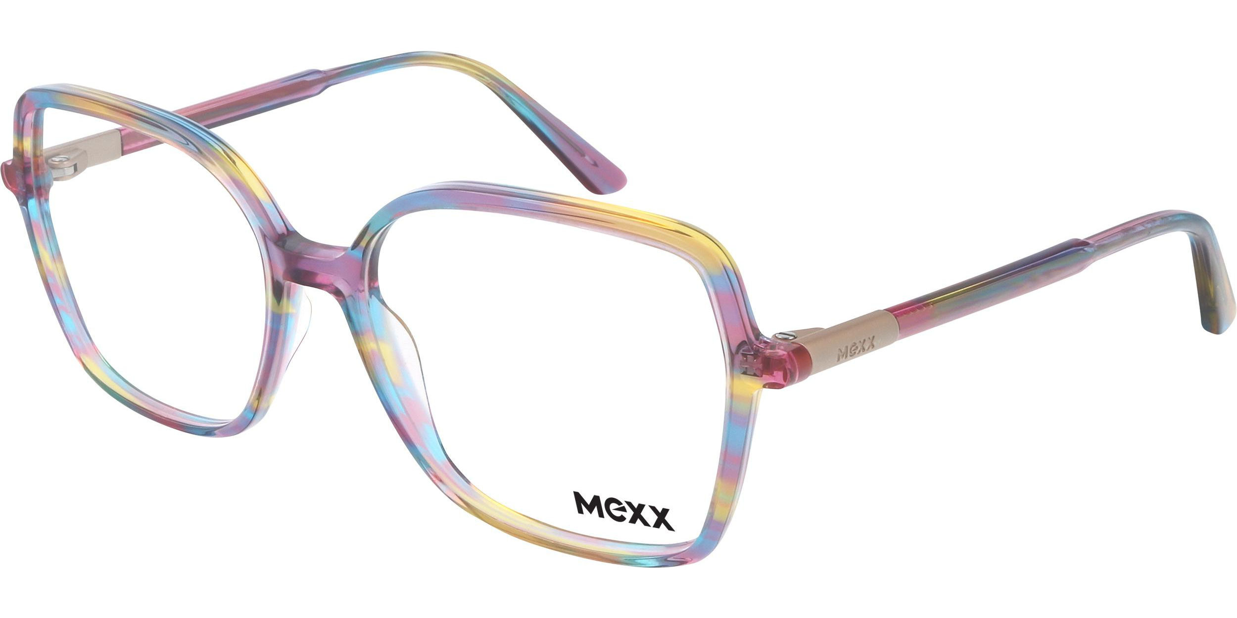 Dioptrické brýle MEXX model 2606, barva obruby modrá žlutá lesk, stranice modrá růžová lesk, kód barevné varianty 200. 