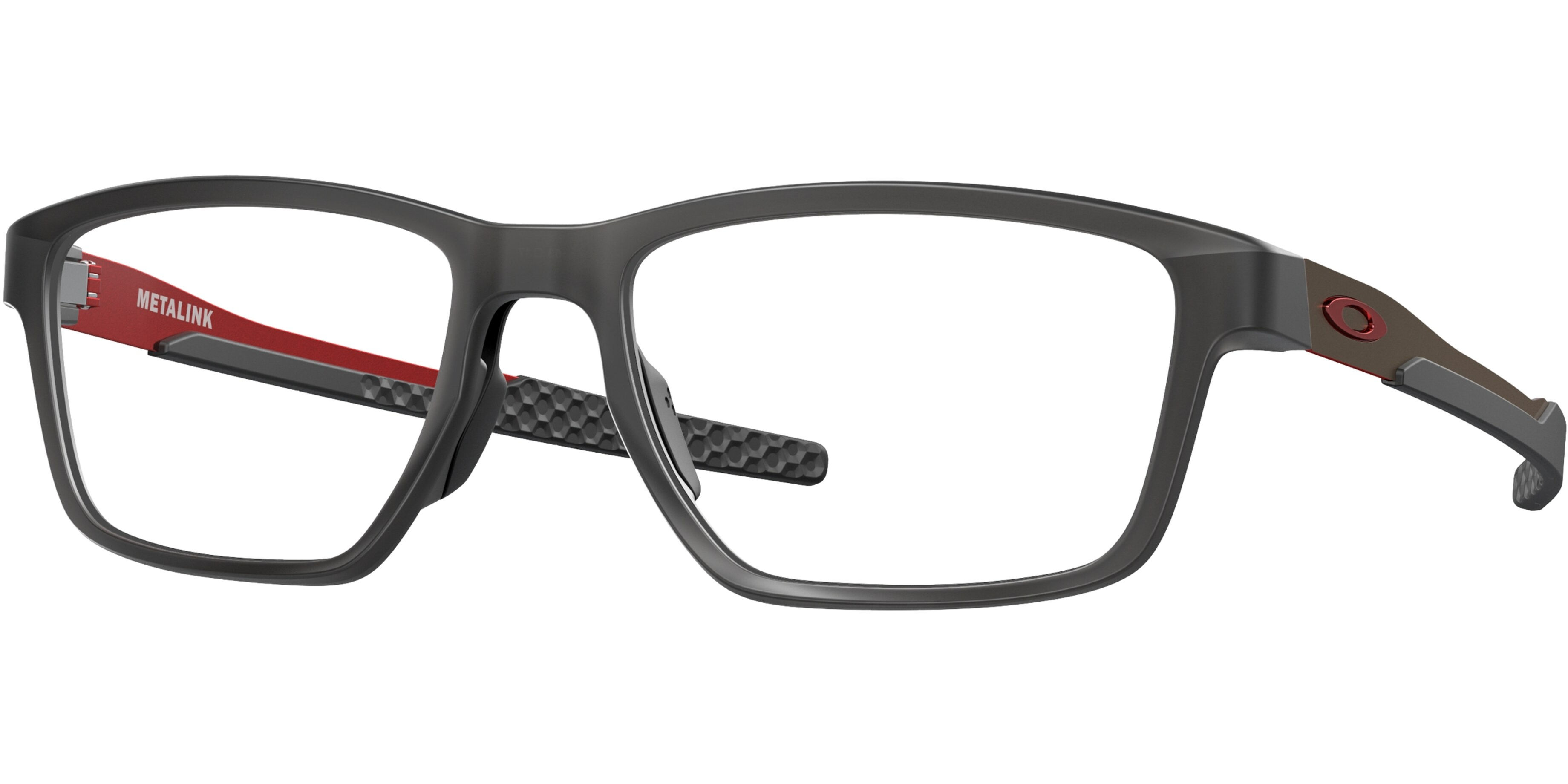 Dioptrické brýle Oakley model 8153, barva obruby šedá mat, stranice šedá červená mat, kód barevné varianty 815305. 