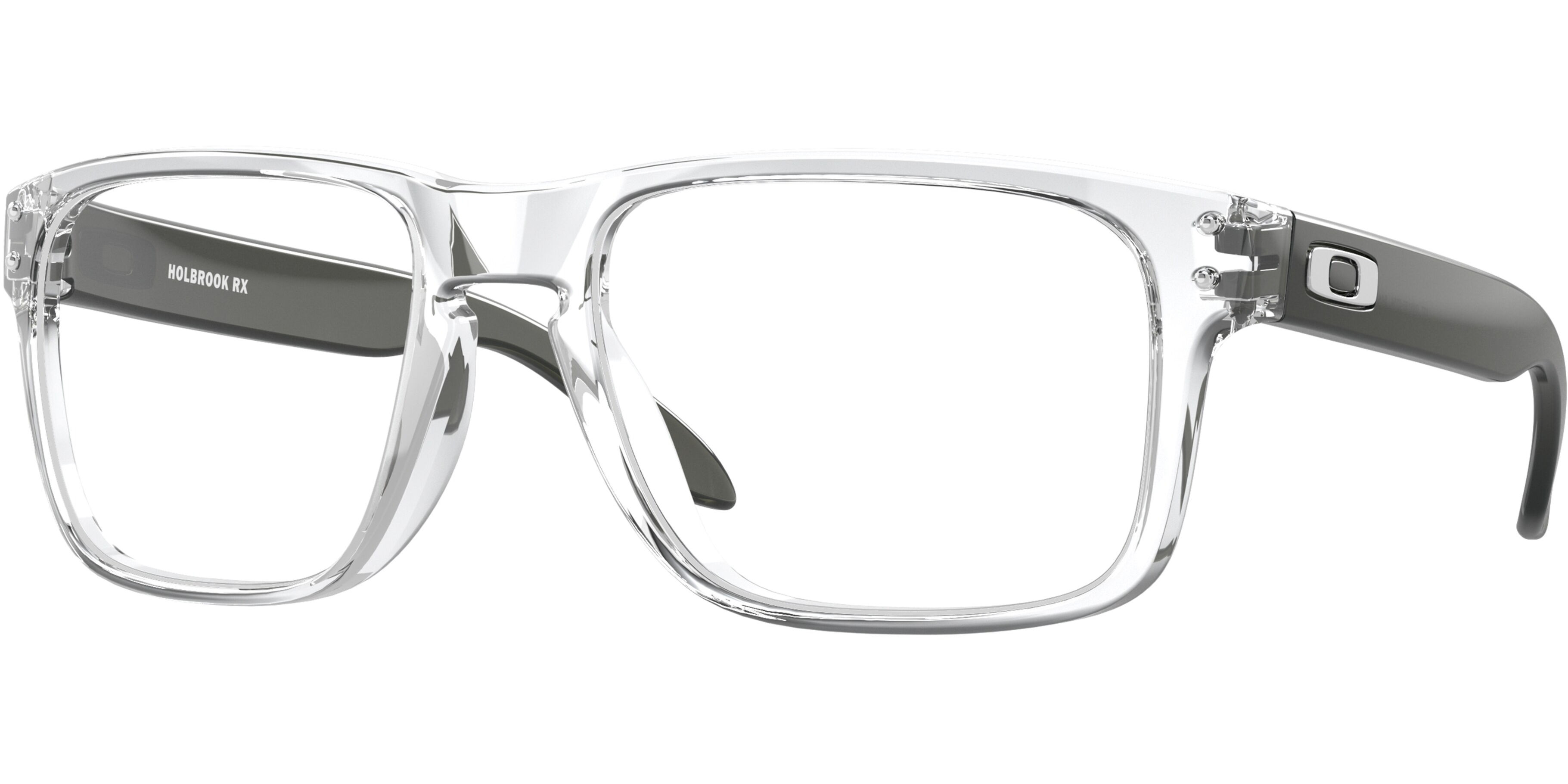 Dioptrické brýle Oakley model 8156, barva obruby čirá lesk, stranice šedá lesk, kód barevné varianty 815603. 