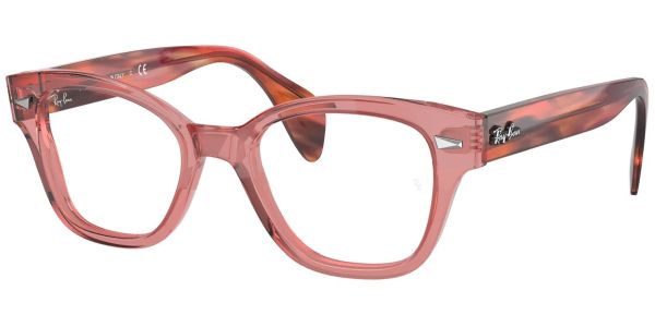Dioptrické brýle Ray-Ban® model 0880, barva obruby růžová čirá lesk, stranice růžová hnědá lesk, kód barevné varianty 8177. 