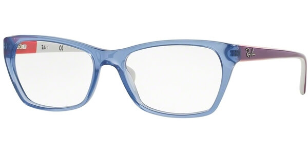 Dioptrické brýle Ray-Ban® model 5298, barva obruby modrá čirá lesk, stranice fialová bílá lesk, kód barevné varianty 5551. 