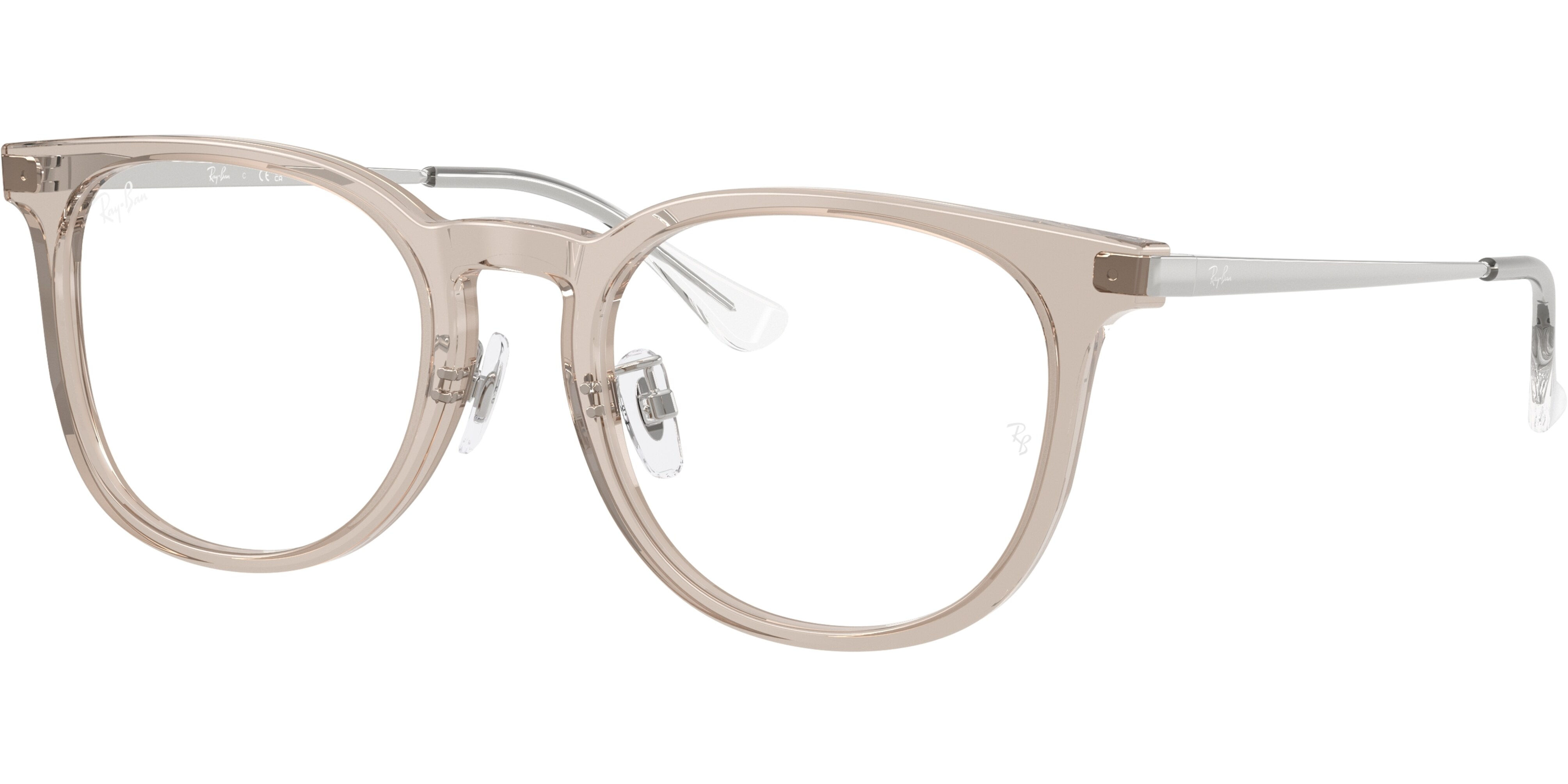 Dioptrické brýle Ray-Ban® model 5453D, barva obruby béžová stříbrná lesk, stranice stříbrná lesk, kód barevné varianty 8449. 