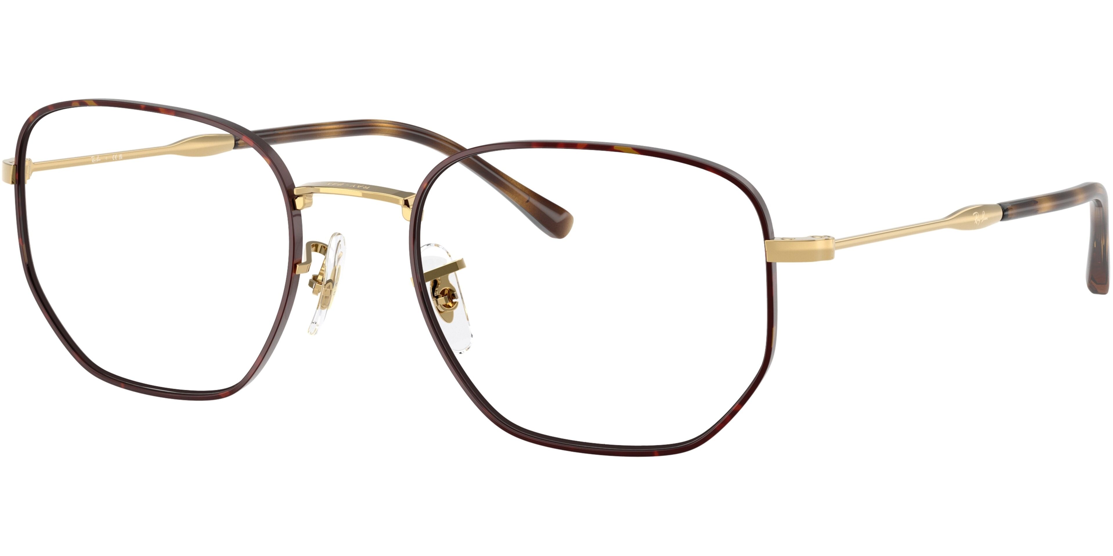 Dioptrické brýle Ray-Ban® model 5496, barva obruby hnědá zlatá lesk, stranice zlatá lesk, kód barevné varianty 3177. 