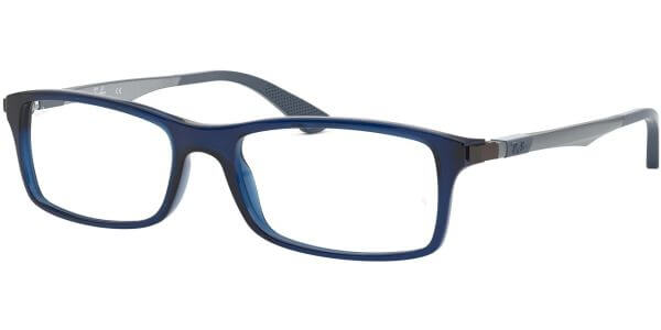 Dioptrické brýle Ray-Ban® model 7017, barva obruby modrá čirá lesk, stranice šedá mat, kód barevné varianty 5752. 