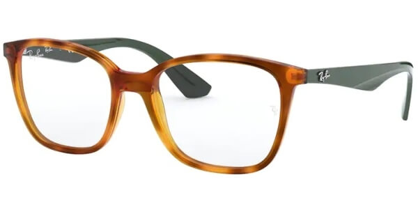 Dioptrické brýle Ray-Ban® model 7066, barva obruby hnědá žlutá lesk, stranice zelená lesk, kód barevné varianty 5990. 