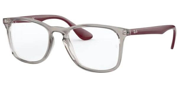 Dioptrické brýle Ray-Ban® model 7074, barva obruby šedá čirá lesk, stranice vínová lesk, kód barevné varianty 8083. 