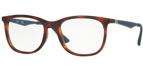 Dioptrické brýle Ray-Ban® model 7078, barva obruby hnědá mat, stranice stříbrná modrá mat, kód barevné varianty 5599. 