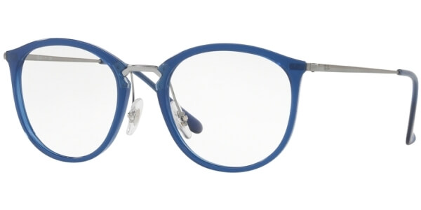 Dioptrické brýle Ray-Ban® model 7140, barva obruby modrá čirá lesk, stranice šedá lesk, kód barevné varianty 5752. 