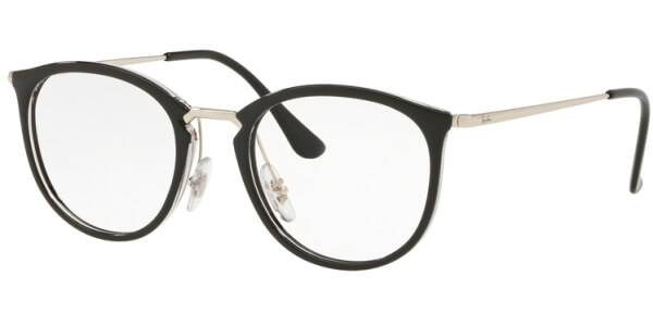 Dioptrické brýle Ray-Ban® model 7140, barva obruby černá stříbrná lesk, stranice stříbrná lesk, kód barevné varianty 5852. 