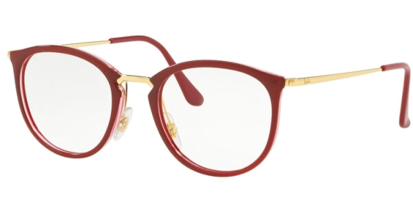 Dioptrické brýle Ray-Ban® model 7140, barva obruby červená zlatá lesk, stranice zlatá lesk, kód barevné varianty 5854. 