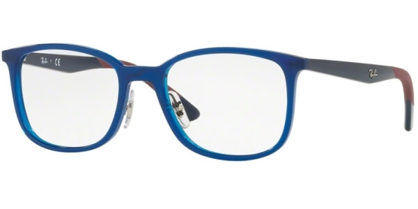 Dioptrické brýle Ray-Ban® model 7142, barva obruby modrá čirá lesk, stranice černá hnědá lesk, kód barevné varianty 5761. 