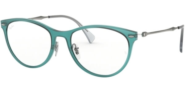Dioptrické brýle Ray-Ban® model 7160, barva obruby tyrkysová čirá mat, stranice šedá mat, kód barevné varianty 5866. 