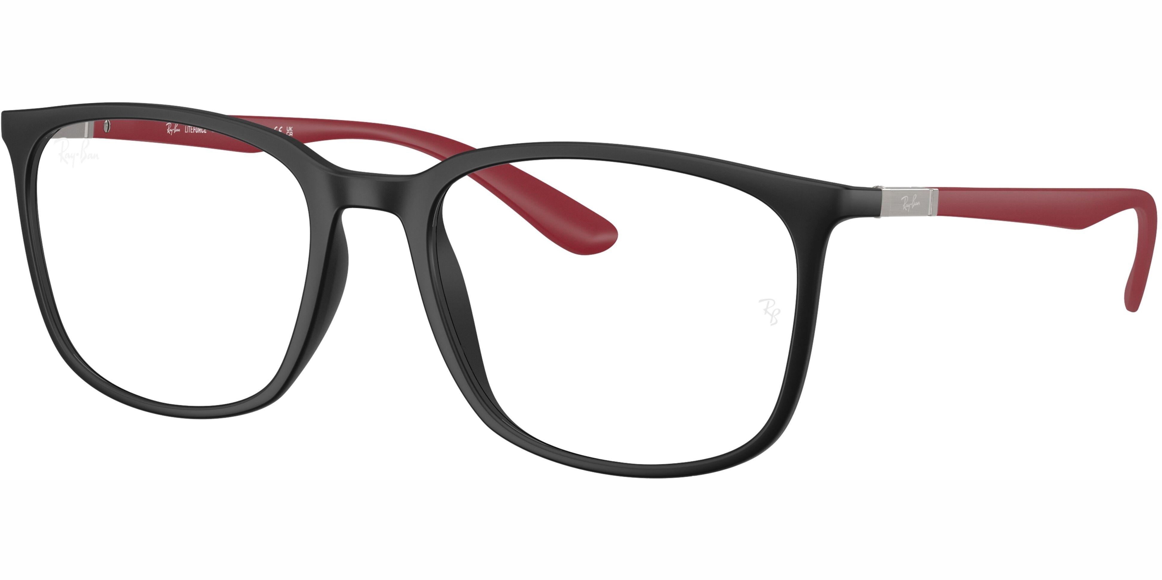 Dioptrické brýle Ray-Ban® model 7199, barva obruby šedá mat, stranice červená mat, kód barevné varianty 5915. 