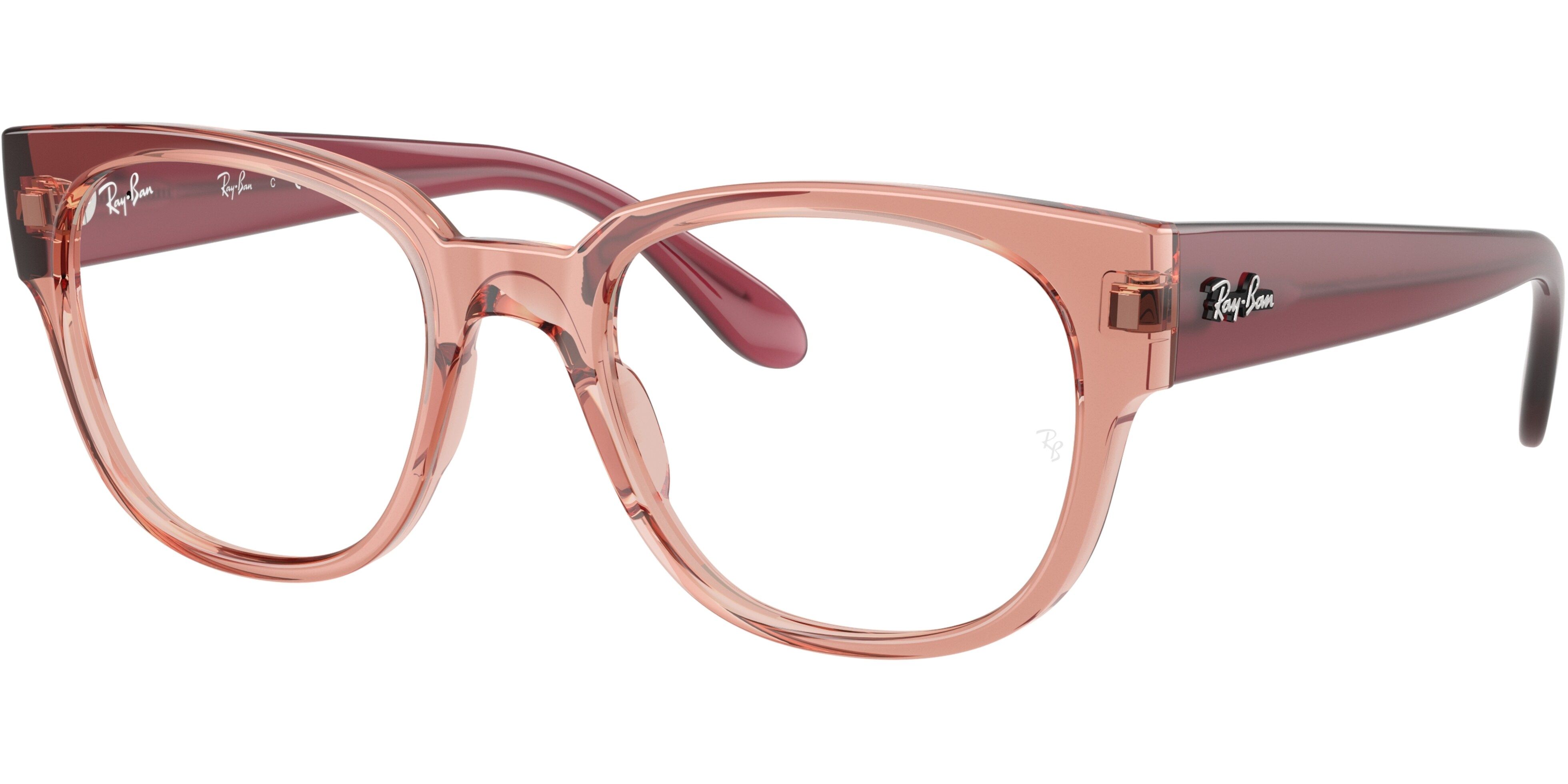 Dioptrické brýle Ray-Ban® model 7210, barva obruby růžová čirá lesk, stranice růžová lesk, kód barevné varianty 8314. 