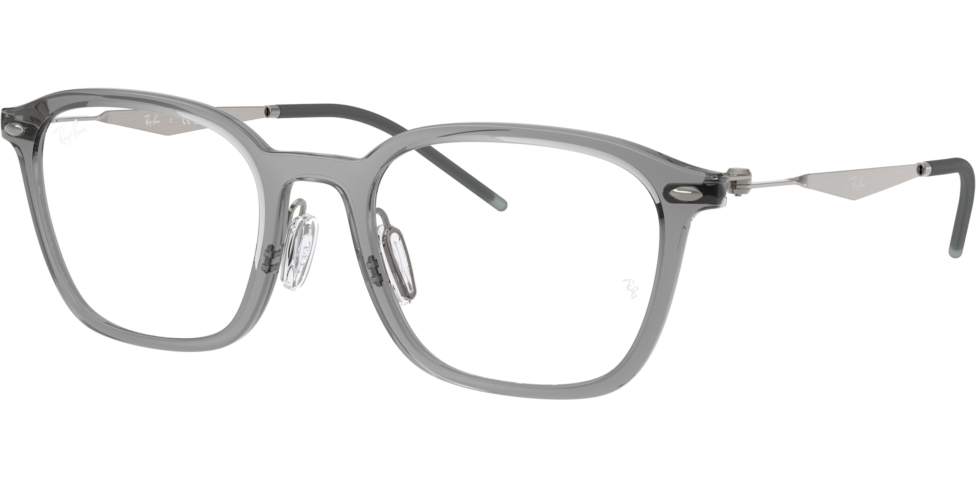 Dioptrické brýle Ray-Ban® model 7555, barva obruby šedá čirá lesk, stranice šedá lesk, kód barevné varianty 8538. 